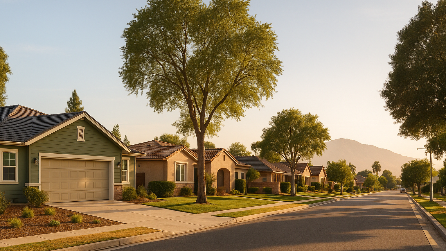 Southern California residential neighborhood scene illustrating Fontana move-up buyer guide for space, commute, and value for DANIEL AMINI and Advent Manor Real Estate.