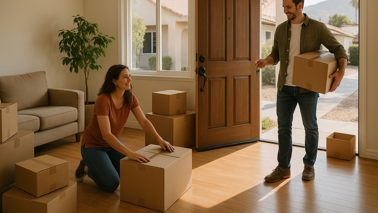 household moving into a home illustrating Riverside relocation guide for Inland Empire home shoppers for DANIEL AMINI and Advent Manor Real Estate.